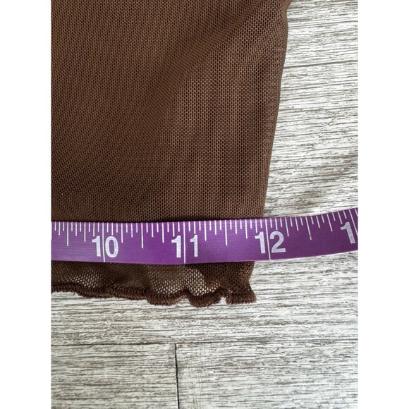 Y2K Brown Sheer Mesh Lace Trim Cropped Button Front Long Sleeve Top M Coquette - Picture 13 of 14